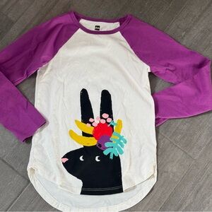 Tea Collection Purple & White bunny Animal Print Raglan Tee 7 6 8 girls